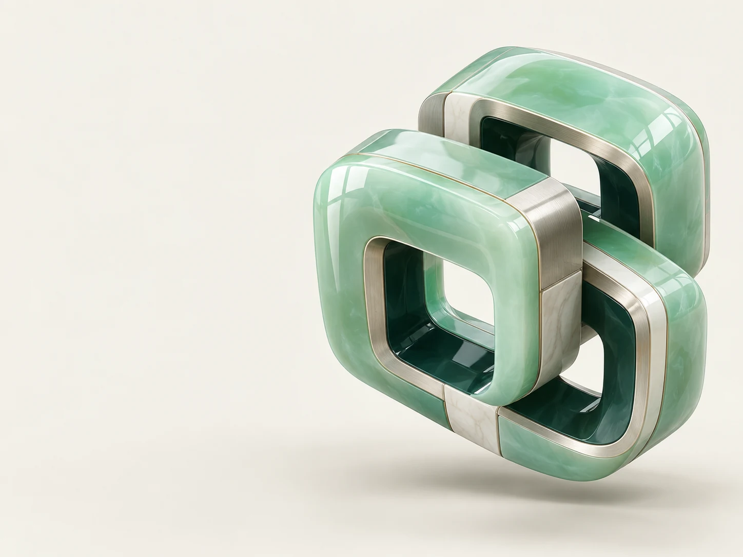 Sculptural mint and titanium structures joining into a single engineered system